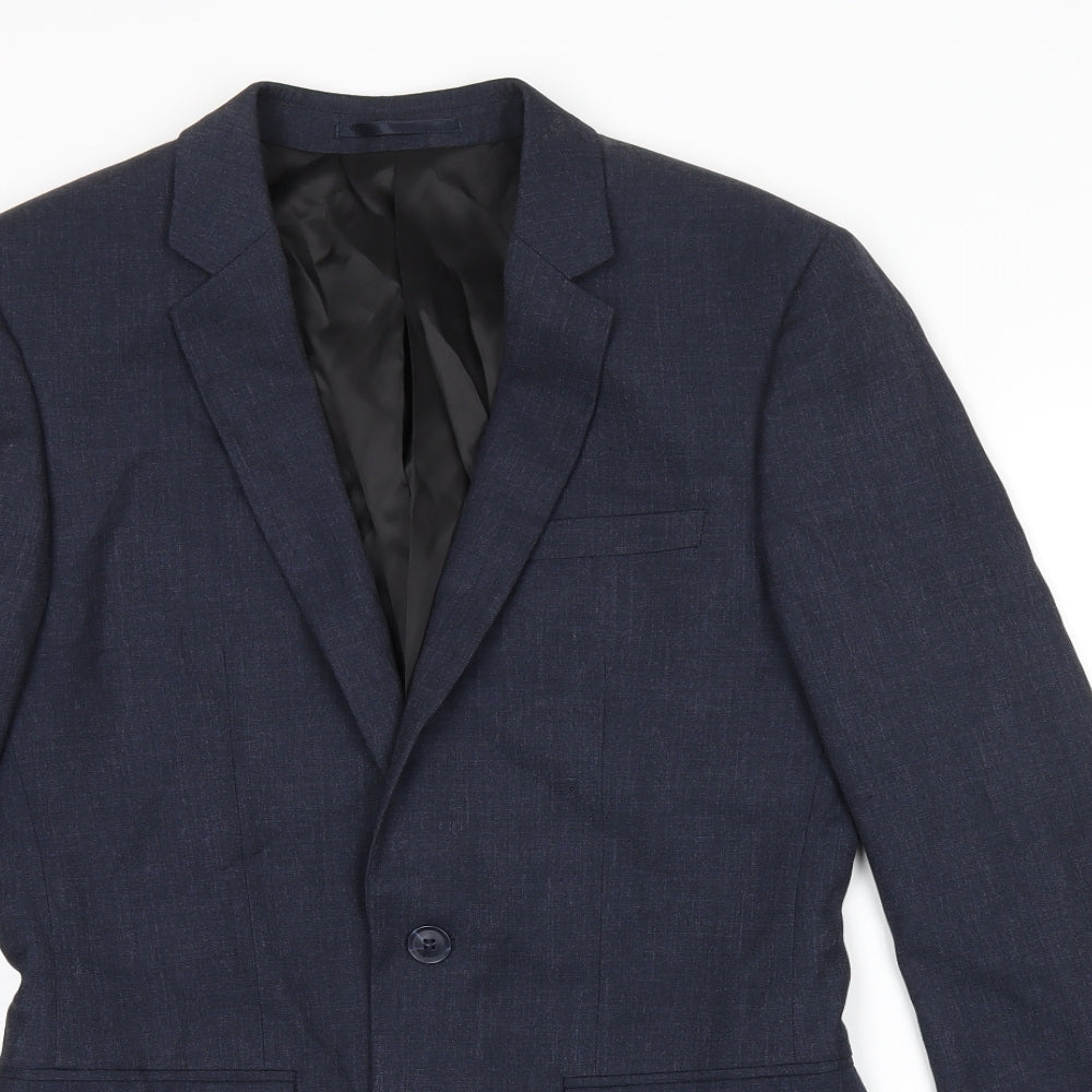 Topman Mens Blue Polyester Jacket Suit Jacket Size 36 Regular