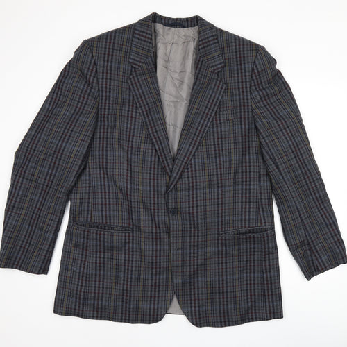 Toscana Mens Grey Plaid Wool Jacket Suit Jacket Size 46 Regular