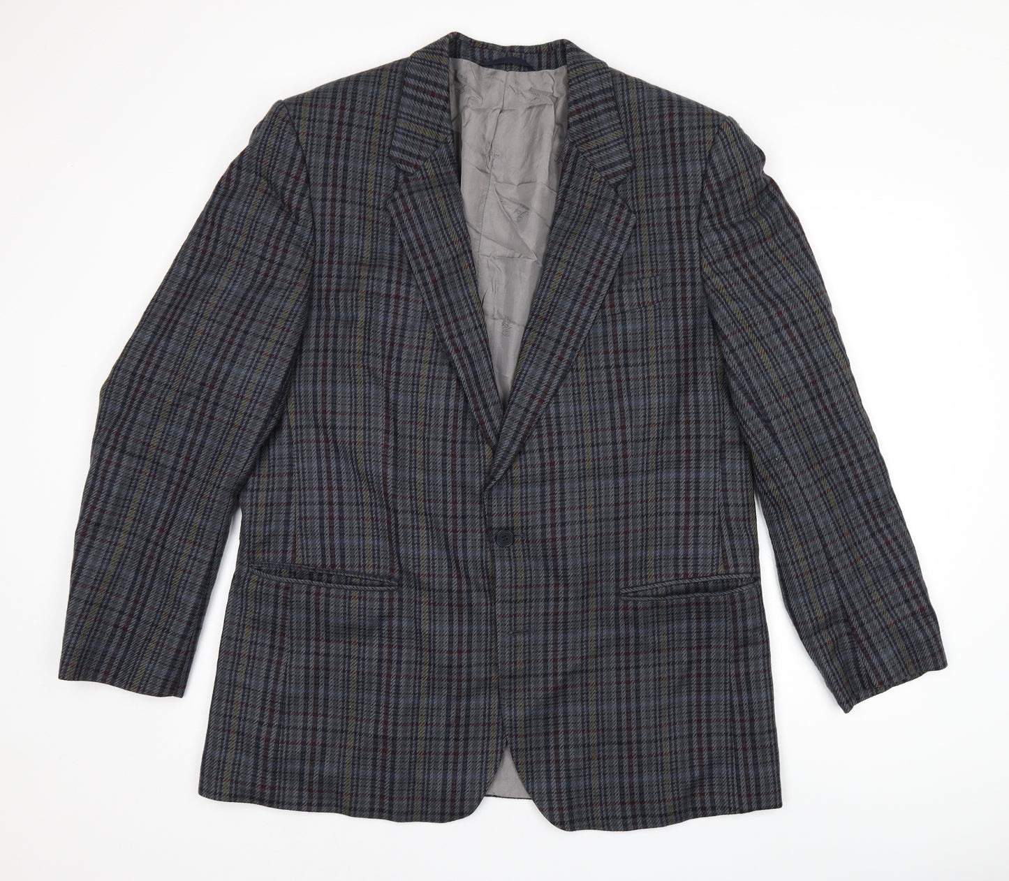 Toscana Mens Grey Plaid Wool Jacket Suit Jacket Size 46 Regular