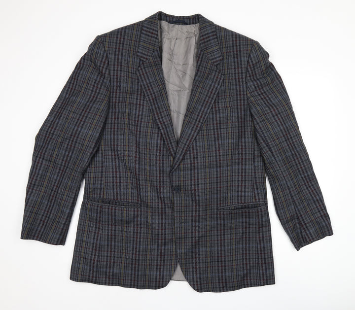 Toscana Mens Grey Plaid Wool Jacket Suit Jacket Size 46 Regular