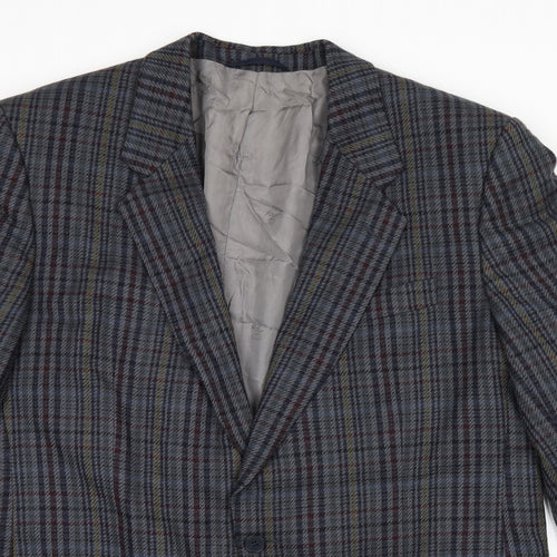 Toscana Mens Grey Plaid Wool Jacket Suit Jacket Size 46 Regular