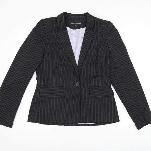 Warehouse Womens Black Striped Polyester Jacket Suit Jacket Size 12