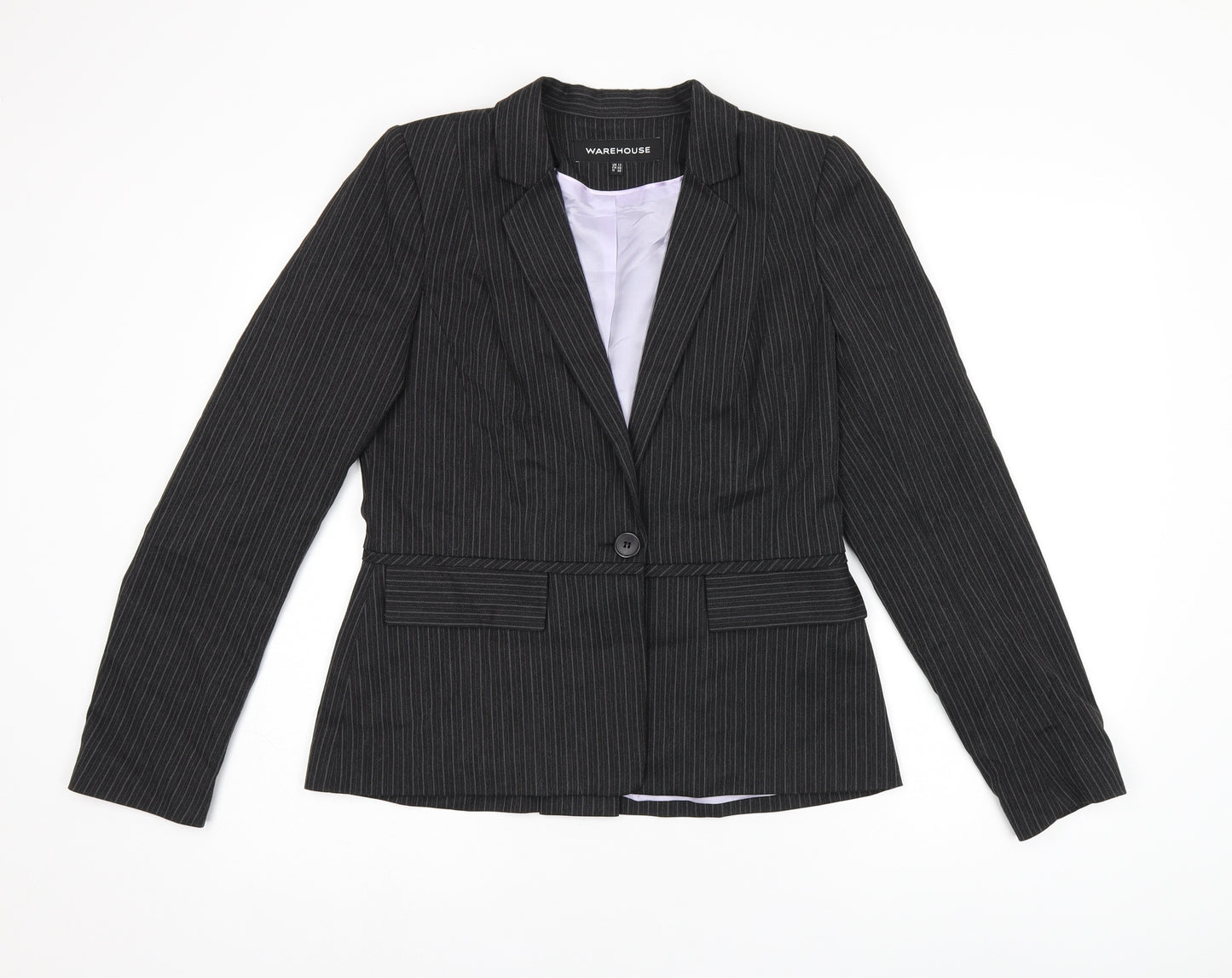 Warehouse Womens Black Striped Polyester Jacket Suit Jacket Size 12