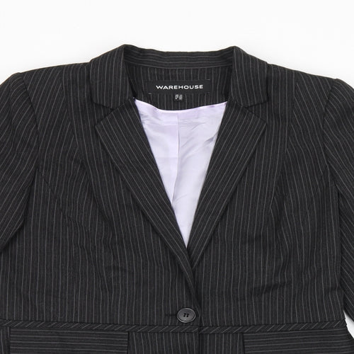 Warehouse Womens Black Striped Polyester Jacket Suit Jacket Size 12