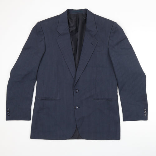 Greenwoods Mens Blue Striped Polyester Jacket Suit Jacket Size 38 Regular