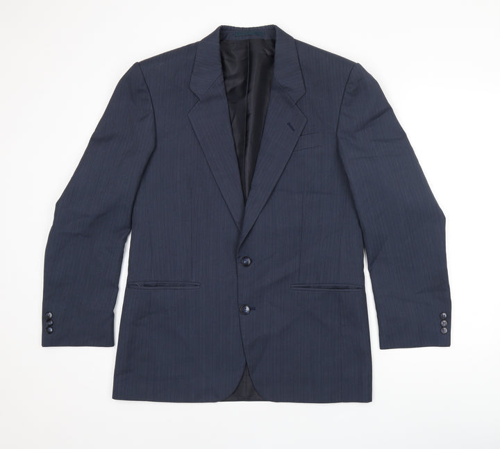 Greenwoods Mens Blue Striped Polyester Jacket Suit Jacket Size 38 Regular