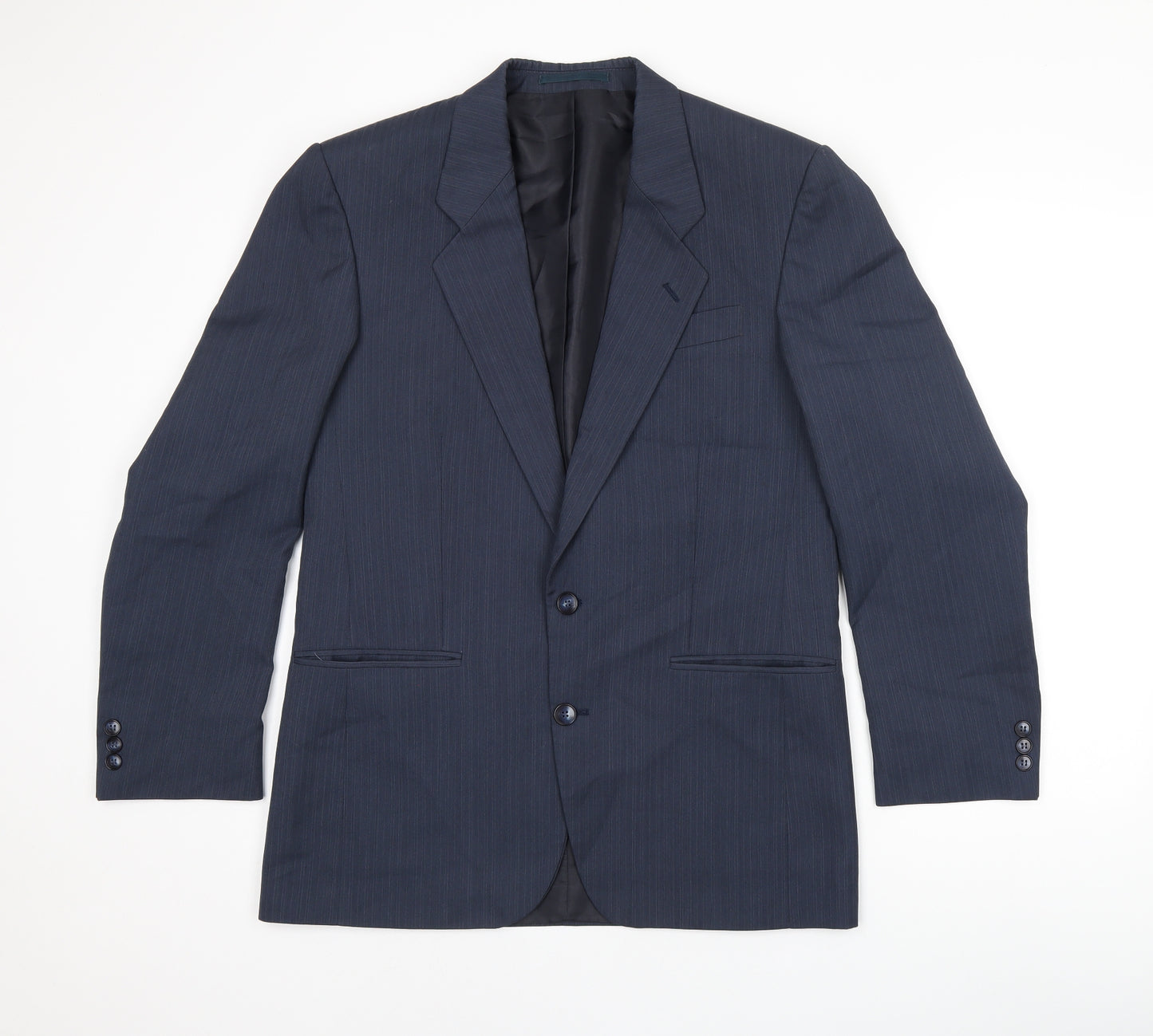 Greenwoods Mens Blue Striped Polyester Jacket Suit Jacket Size 38 Regular