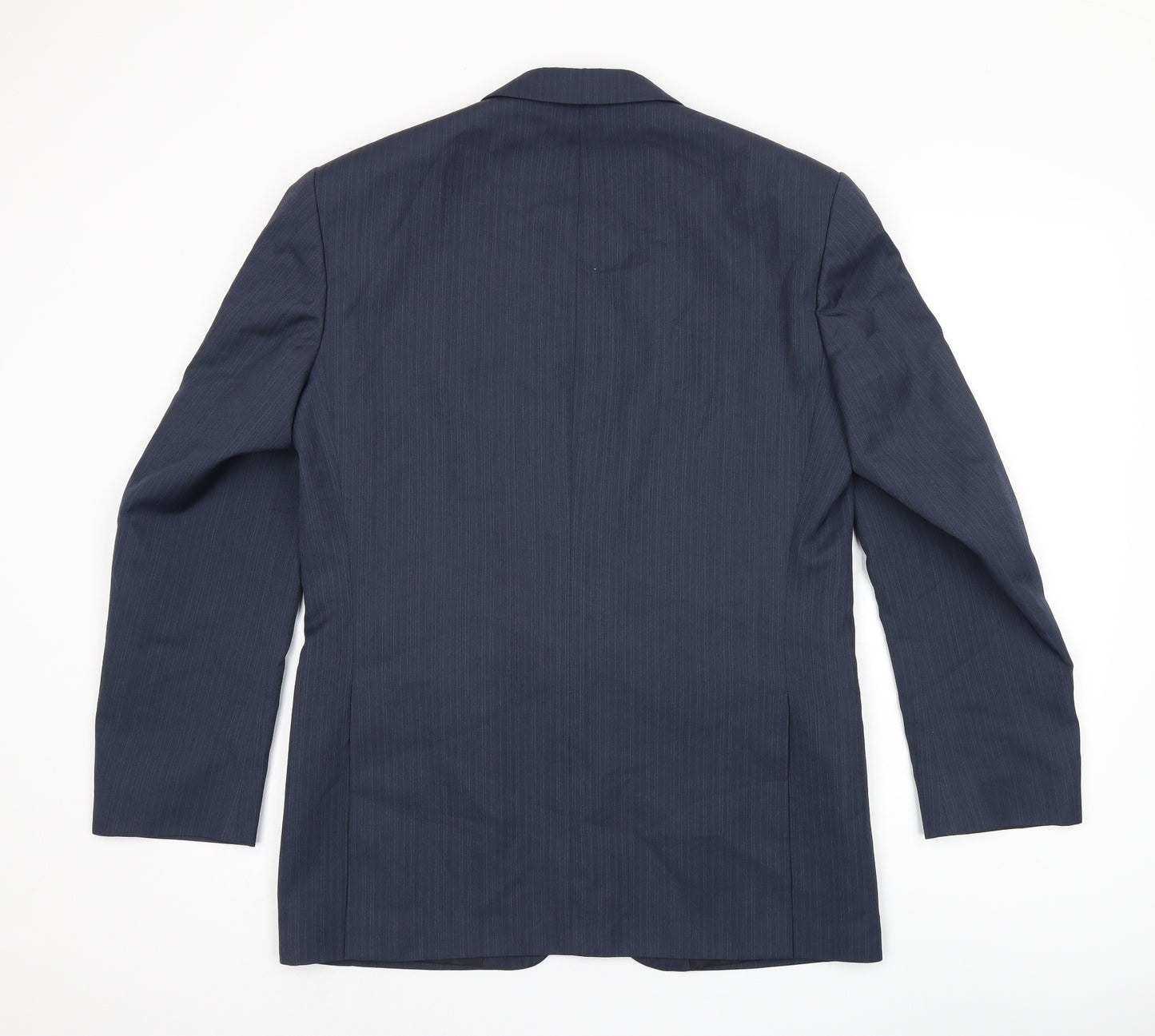 Greenwoods Mens Blue Striped Polyester Jacket Suit Jacket Size 38 Regular