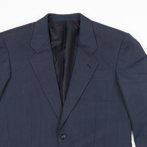 Greenwoods Mens Blue Striped Polyester Jacket Suit Jacket Size 38 Regular