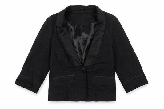 Front view of New Look women’s black jacket blazer, size UK 12, button