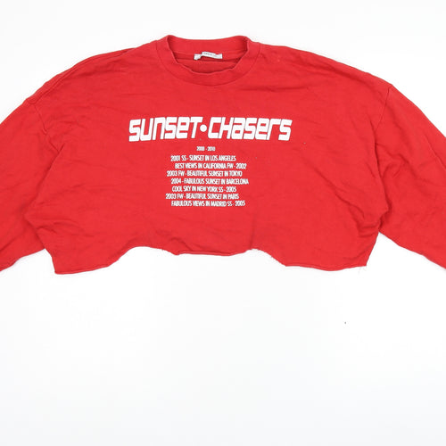 Zara Womens Red Cotton Pullover Sweatshirt Size S Pullover - Cropped, Sunset Chasers