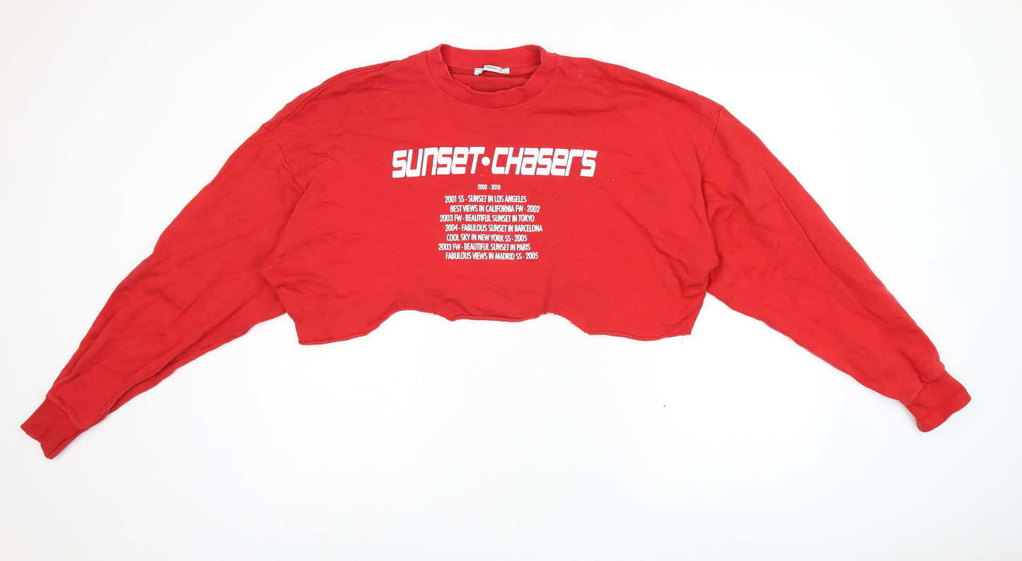Zara Womens Red Cotton Pullover Sweatshirt Size S Pullover - Cropped, Sunset Chasers