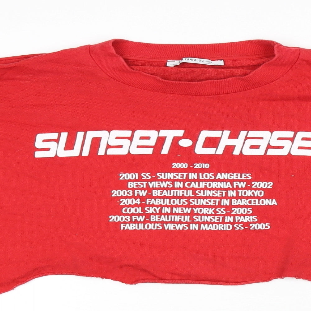 Zara Womens Red Cotton Pullover Sweatshirt Size S Pullover - Cropped, Sunset Chasers