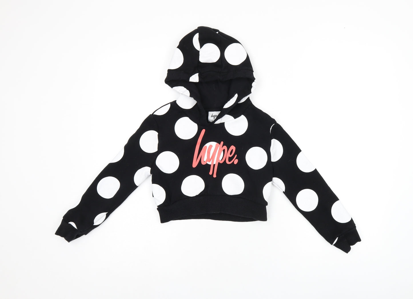 Hype Girls Black Polka Dot Cotton Pullover Hoodie Size 7-8 Years Pullover - Logo