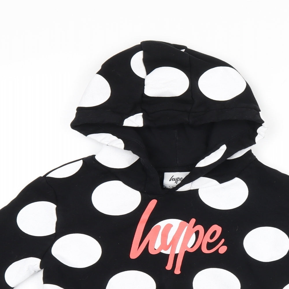 Hype Girls Black Polka Dot Cotton Pullover Hoodie Size 7-8 Years Pullover - Logo