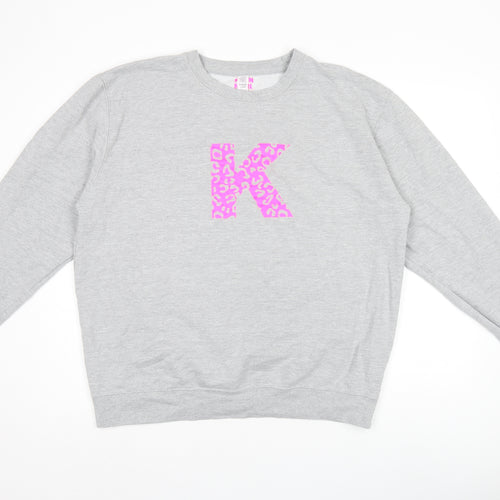 Neon Marl Womens Grey Cotton Pullover Sweatshirt Size XL Pullover - Animal Print Neon Graphic