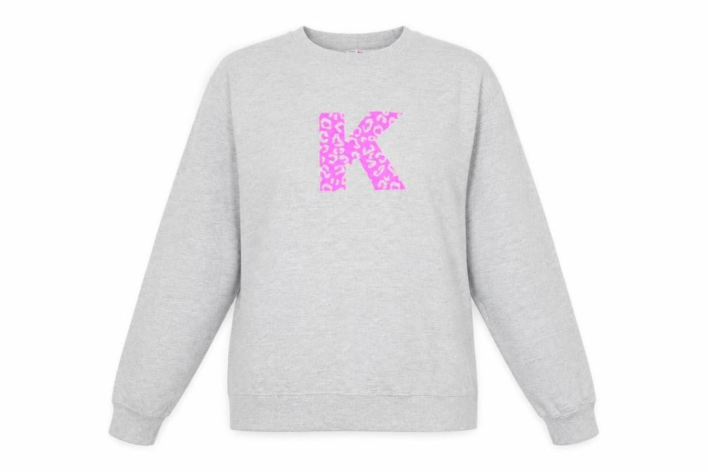 Front view of Neon Marl women’s grey cotton pullover sweatshirt, size XL, pullover - animal print neon graphic