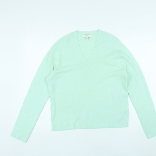 Marks and Spencer Womens Green V-Neck Viscose Pullover Jumper Size S