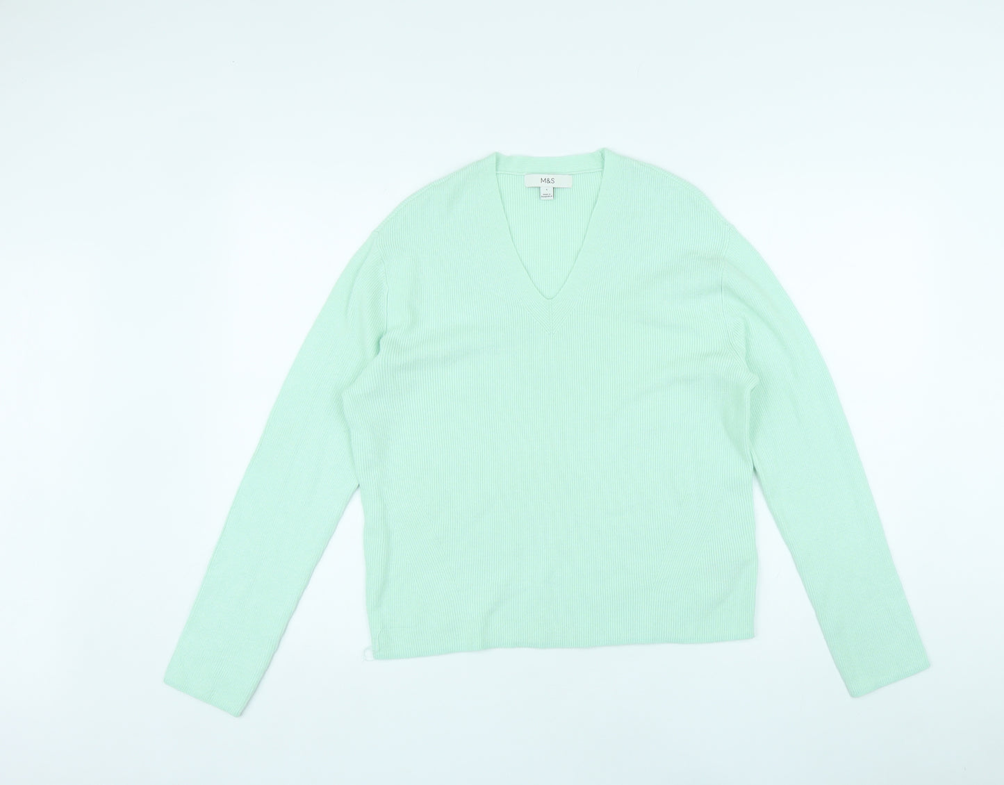 Marks and Spencer Womens Green V-Neck Viscose Pullover Jumper Size S