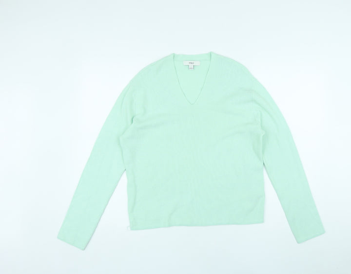 Marks and Spencer Womens Green V-Neck Viscose Pullover Jumper Size S