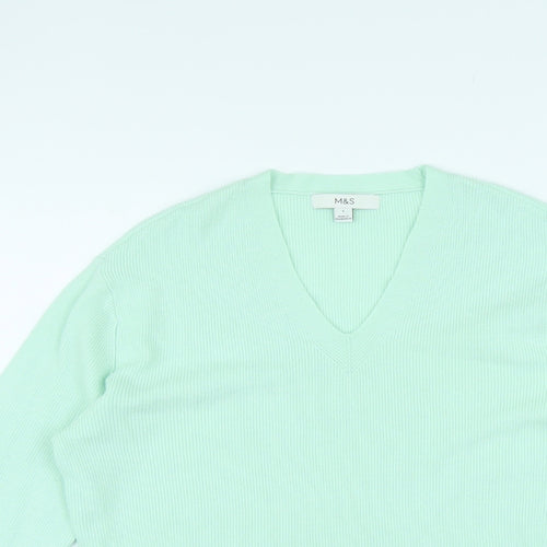 Marks and Spencer Womens Green V-Neck Viscose Pullover Jumper Size S