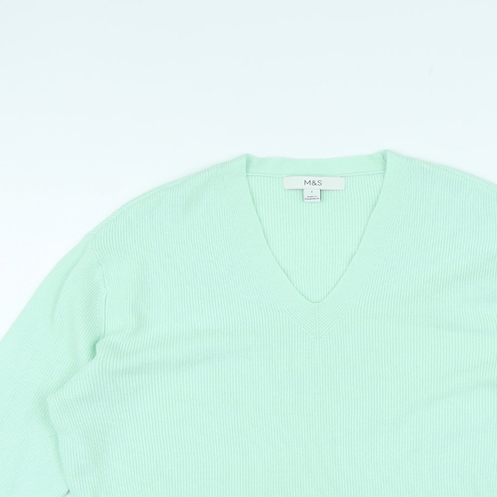 Marks and Spencer Womens Green V-Neck Viscose Pullover Jumper Size S