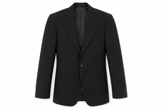 Front view of Cavaldi men’s black polyester jacket suit jacket, size 38, regular