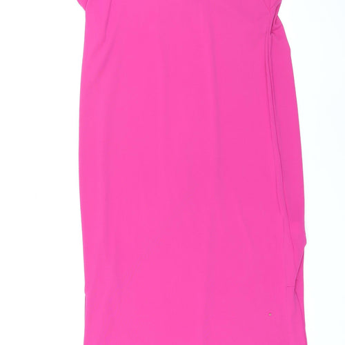 Marks and Spencer Womens Pink Polyester Maxi Size 8 Round Neck Pullover - Side Slits