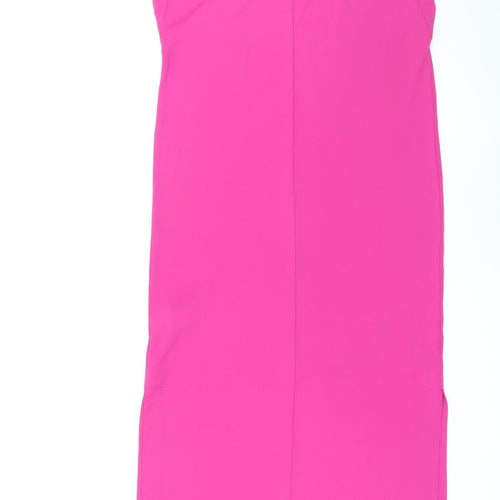 Marks and Spencer Womens Pink Polyester Maxi Size 8 Round Neck Pullover - Side Slits