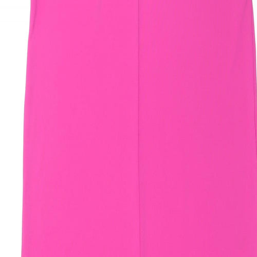 Marks and Spencer Womens Pink Polyester Maxi Size 8 Round Neck Pullover - Side Slits