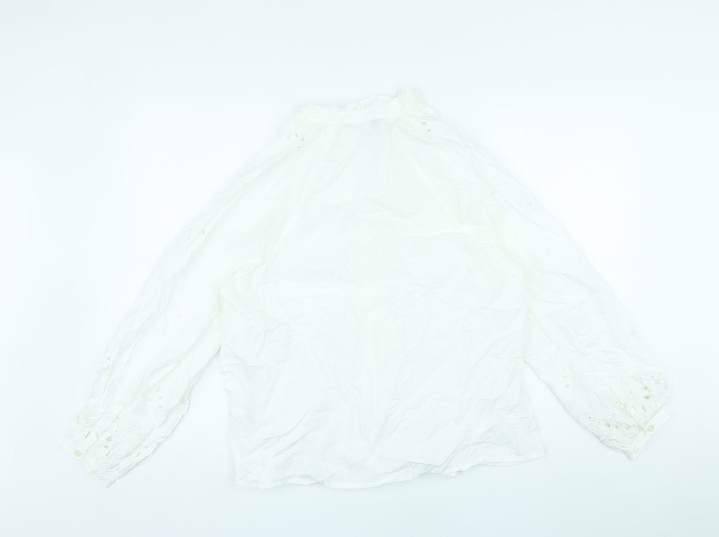 Marks and Spencer Womens White Cotton Basic Blouse Size 12 V-Neck - Broderie Anglaise