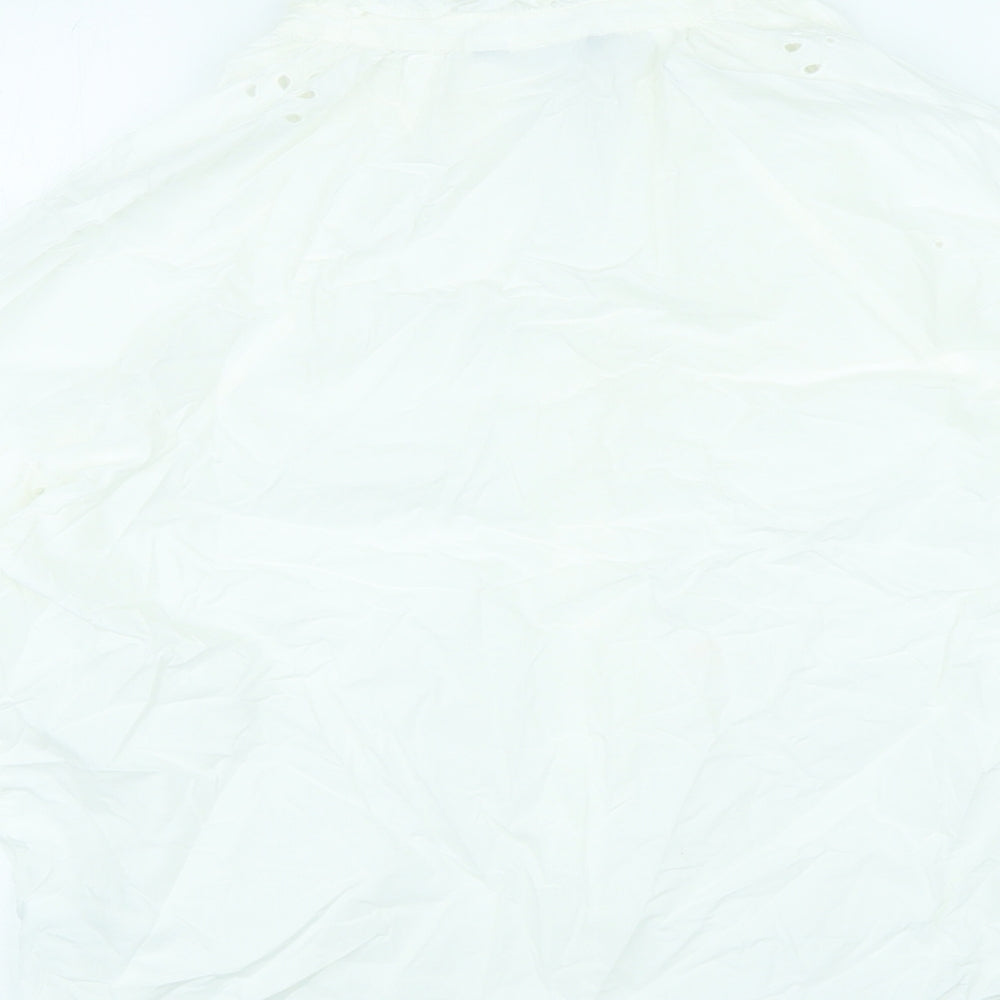 Marks and Spencer Womens White Cotton Basic Blouse Size 12 V-Neck - Broderie Anglaise