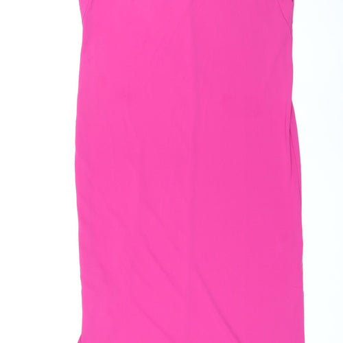 Marks and Spencer Womens Pink Polyester T-Shirt Dress Size 10 Scoop Neck Pullover - Side Slits