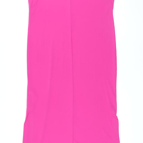 Marks and Spencer Womens Pink Polyester T-Shirt Dress Size 10 Scoop Neck Pullover - Side Slits