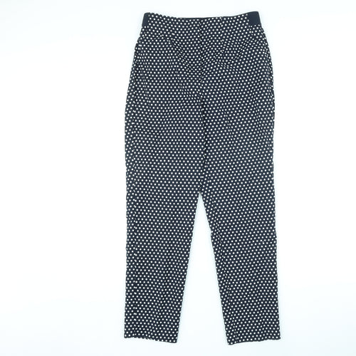 Marks and Spencer Womens Black Polka Dot Cotton Trousers Size 10 L26 in Regular Zip