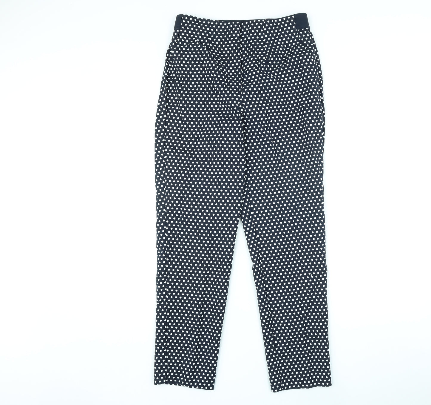 Marks and Spencer Womens Black Polka Dot Cotton Trousers Size 10 L26 in Regular Zip
