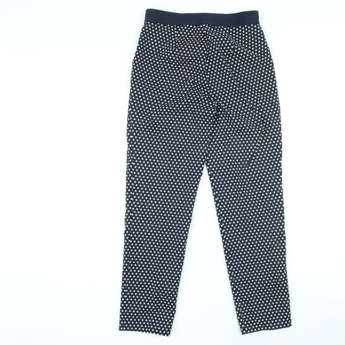 Marks and Spencer Womens Black Polka Dot Cotton Trousers Size 10 L26 in Regular Zip