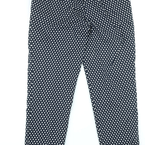 Marks and Spencer Womens Black Polka Dot Cotton Trousers Size 10 L26 in Regular Zip