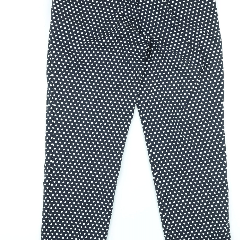 Marks and Spencer Womens Black Polka Dot Cotton Trousers Size 10 L26 in Regular Zip