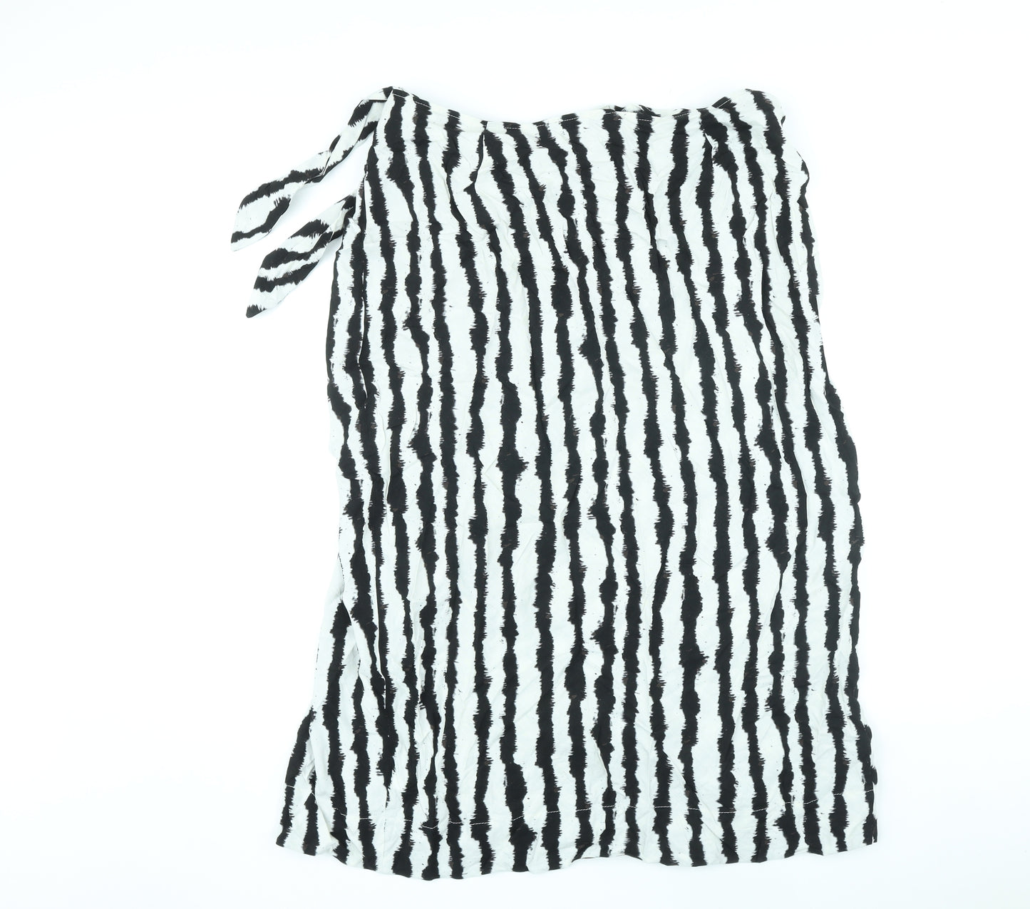 Marks and Spencer Womens Black Geometric Viscose Wrap Skirt Size 18 Tie