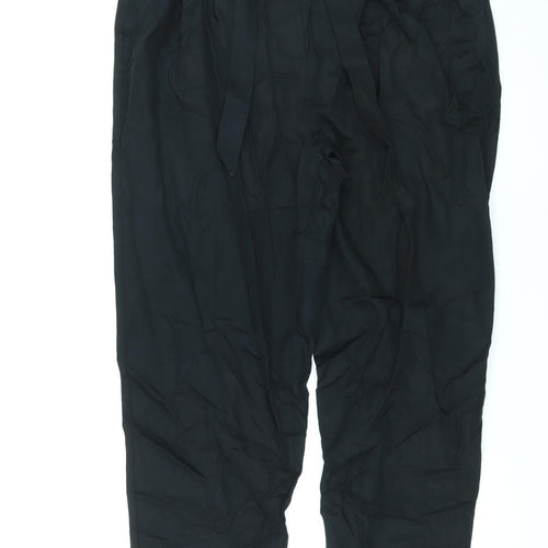 Marks and Spencer Womens Black Lyocell Carrot Trousers Size 16 L25 in Regular Zip - Belted
