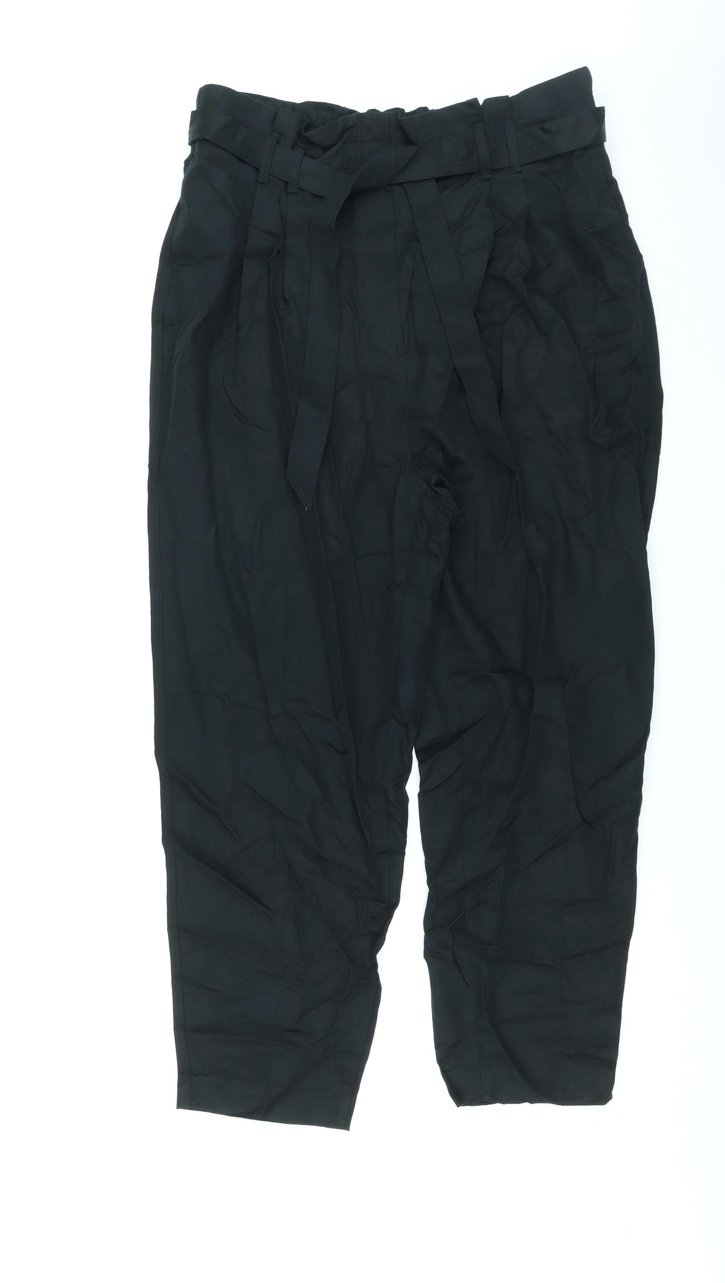 Marks and Spencer Womens Black Lyocell Carrot Trousers Size 16 L25 in Regular Zip - Belted