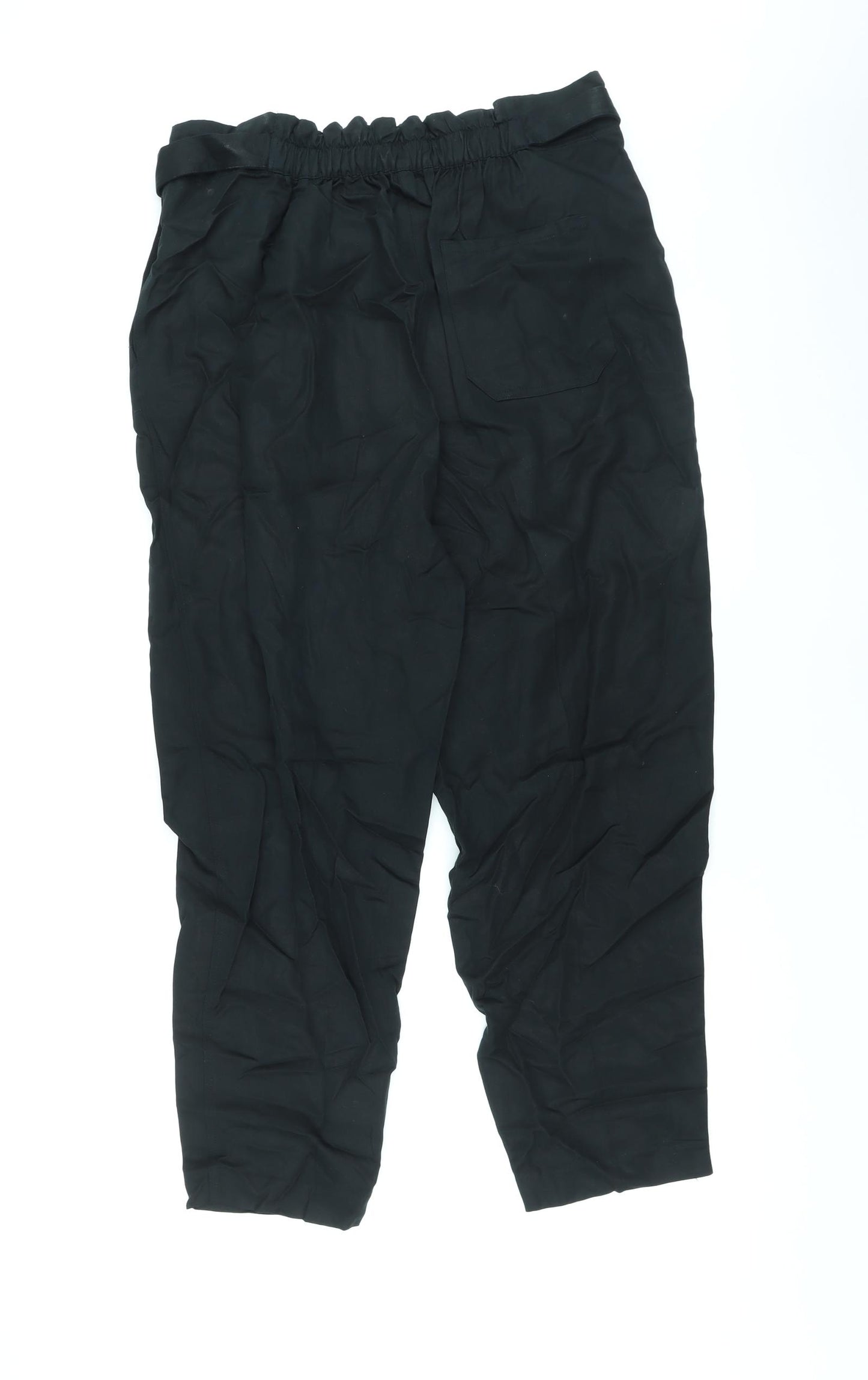 Marks and Spencer Womens Black Lyocell Carrot Trousers Size 16 L25 in Regular Zip - Belted