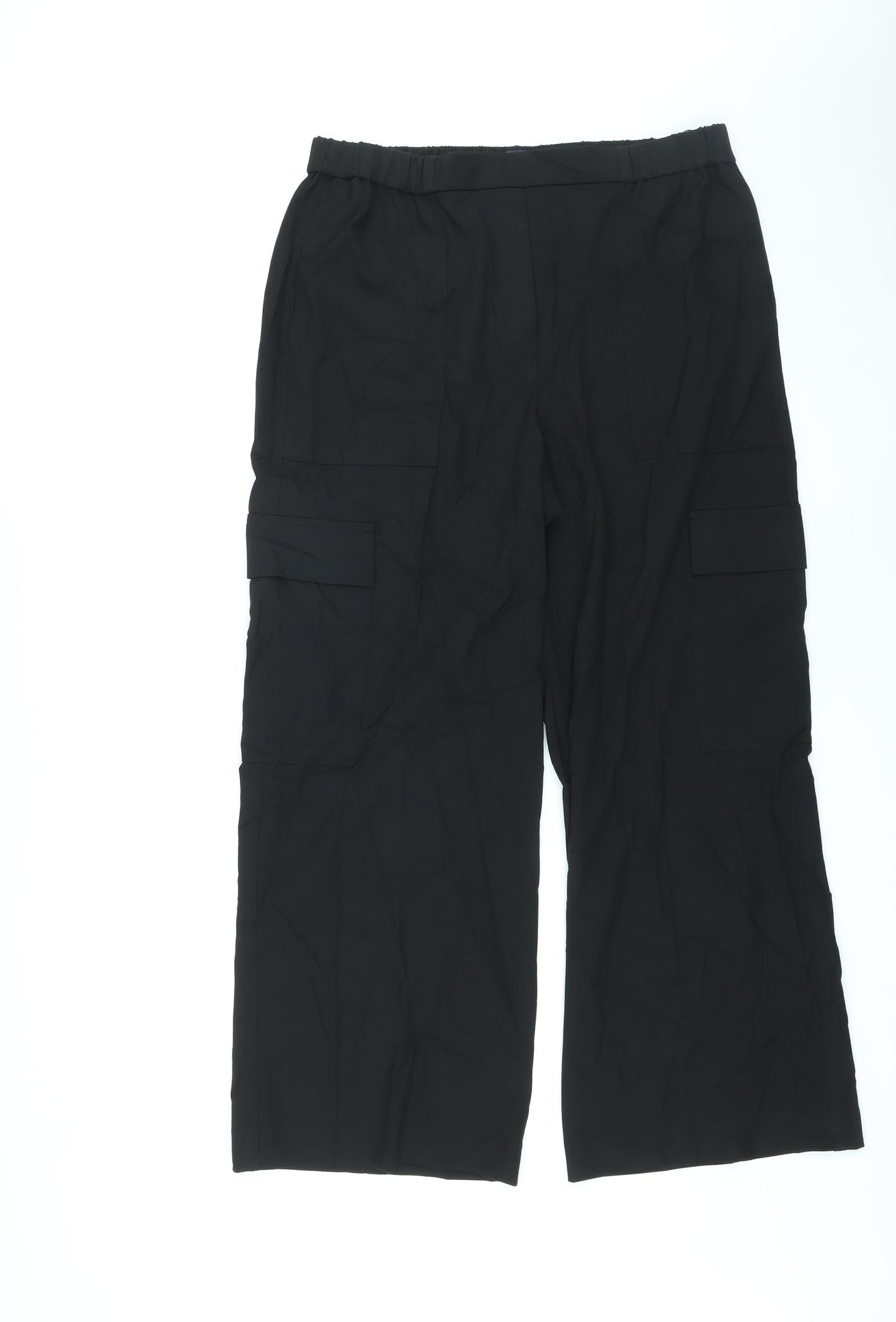 Marks and Spencer Womens Black Polyester Cargo Trousers Size 16 L28 in Regular