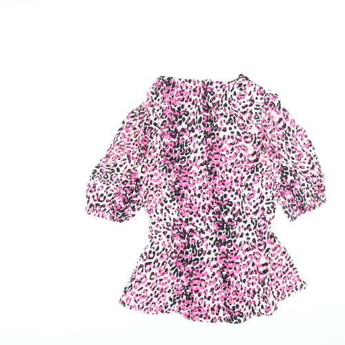 Marks and Spencer Womens Pink Animal Print Viscose Basic Blouse Size 6 Round Neck - Leopard Print