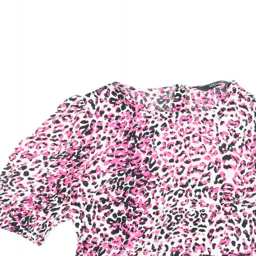 Marks and Spencer Womens Pink Animal Print Viscose Basic Blouse Size 6 Round Neck - Leopard Print