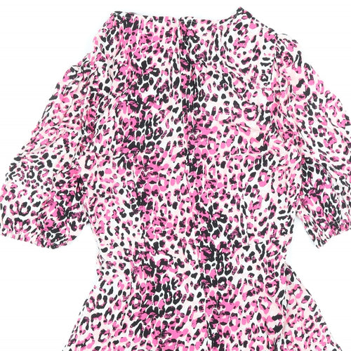 Marks and Spencer Womens Pink Animal Print Viscose Basic Blouse Size 6 Round Neck - Leopard Print