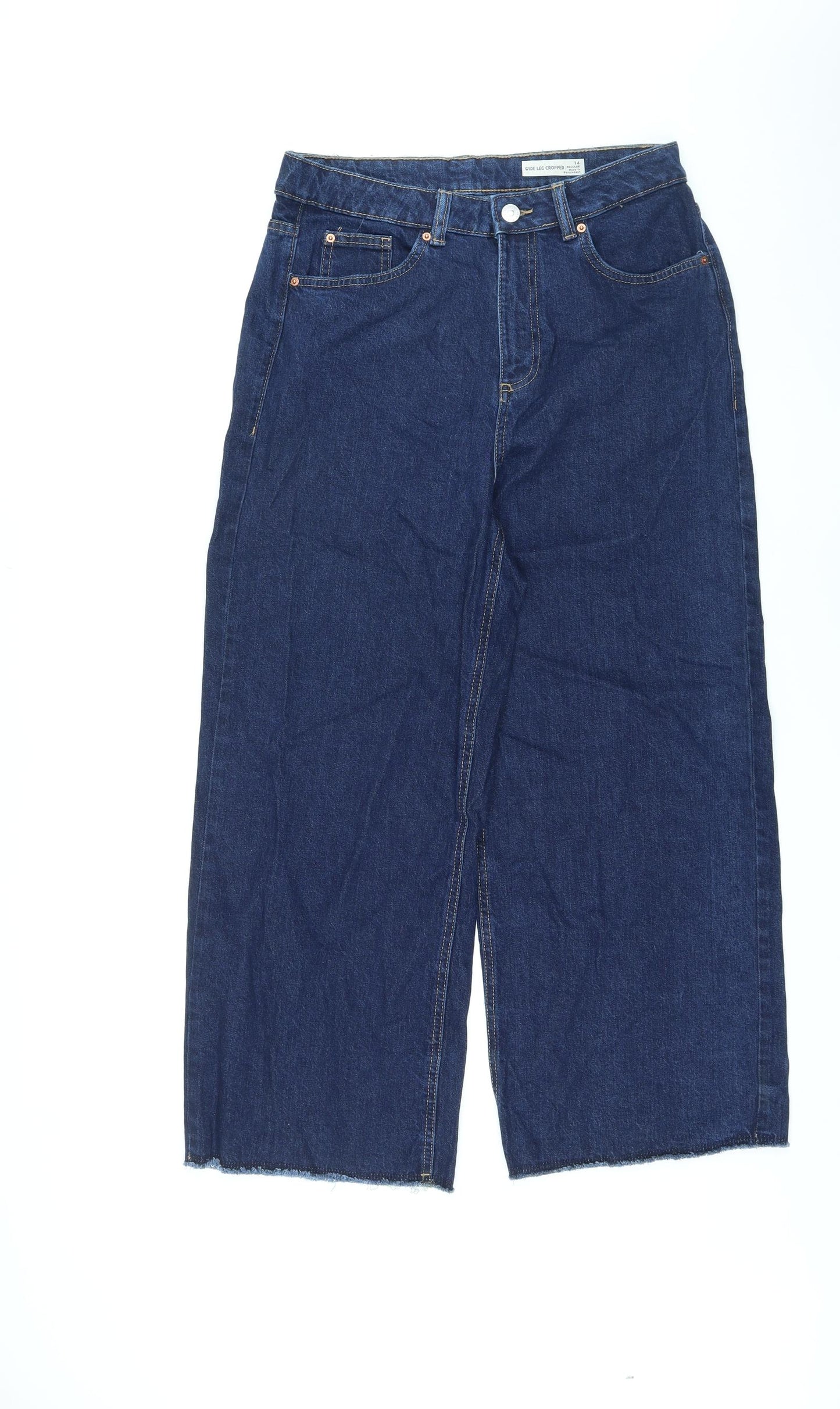 Marks and Spencer Womens Blue Cotton Straight Jeans Size 14 L25 in Regular Zip