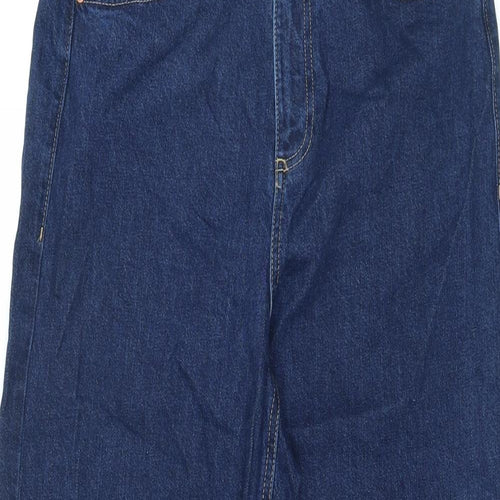Marks and Spencer Womens Blue Cotton Straight Jeans Size 14 L25 in Regular Zip
