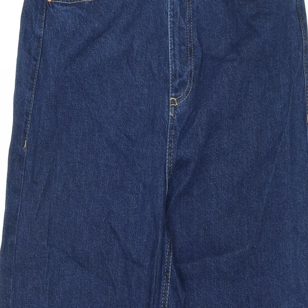 Marks and Spencer Womens Blue Cotton Straight Jeans Size 14 L25 in Regular Zip